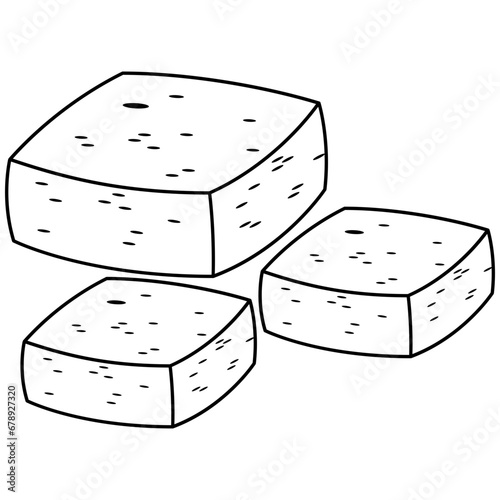 Tofu line art. Vector element with vegetarian theme. Illustration.