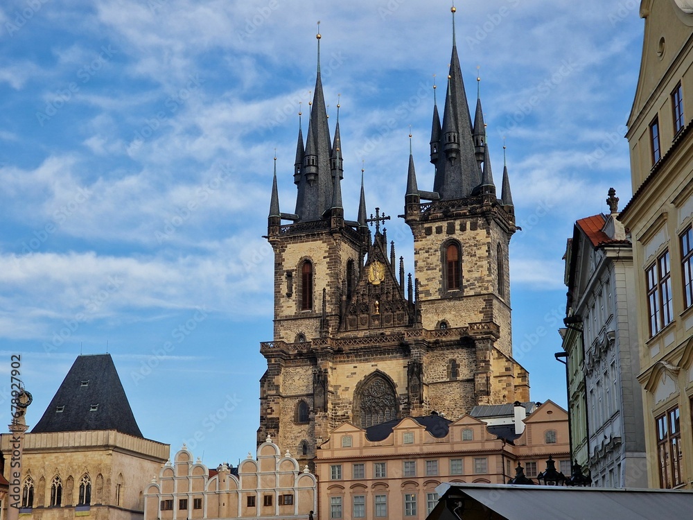 Beautiful view of the Church of Our Lady before Tyn in Prague, Czech Republic