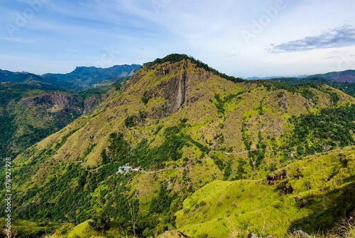 Scenic view of Adam's Peak - tall conical mountain located in central Sri Lanka