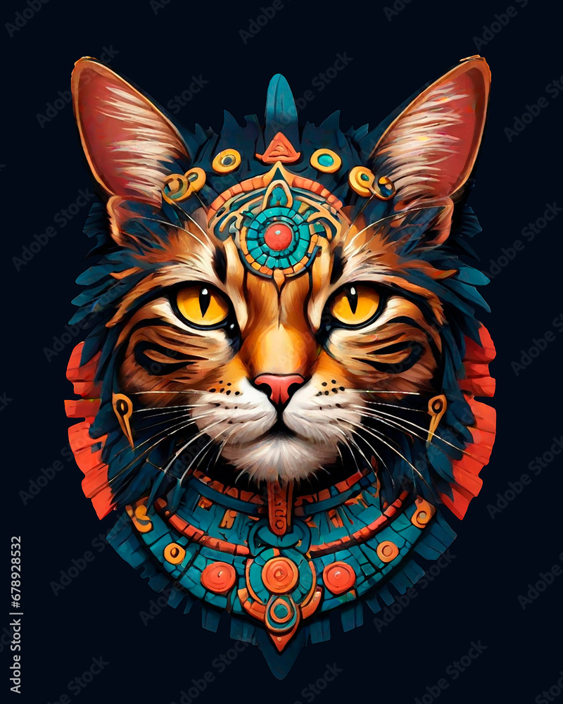 Cat in Mayan mythology style.
Cat in Mayan mythology style.