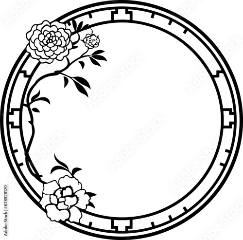 Circle chinese flower frame drawing