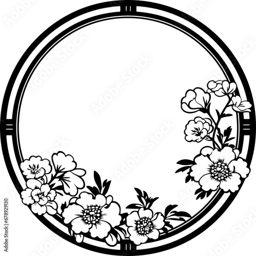 Circle chinese flower frame drawing