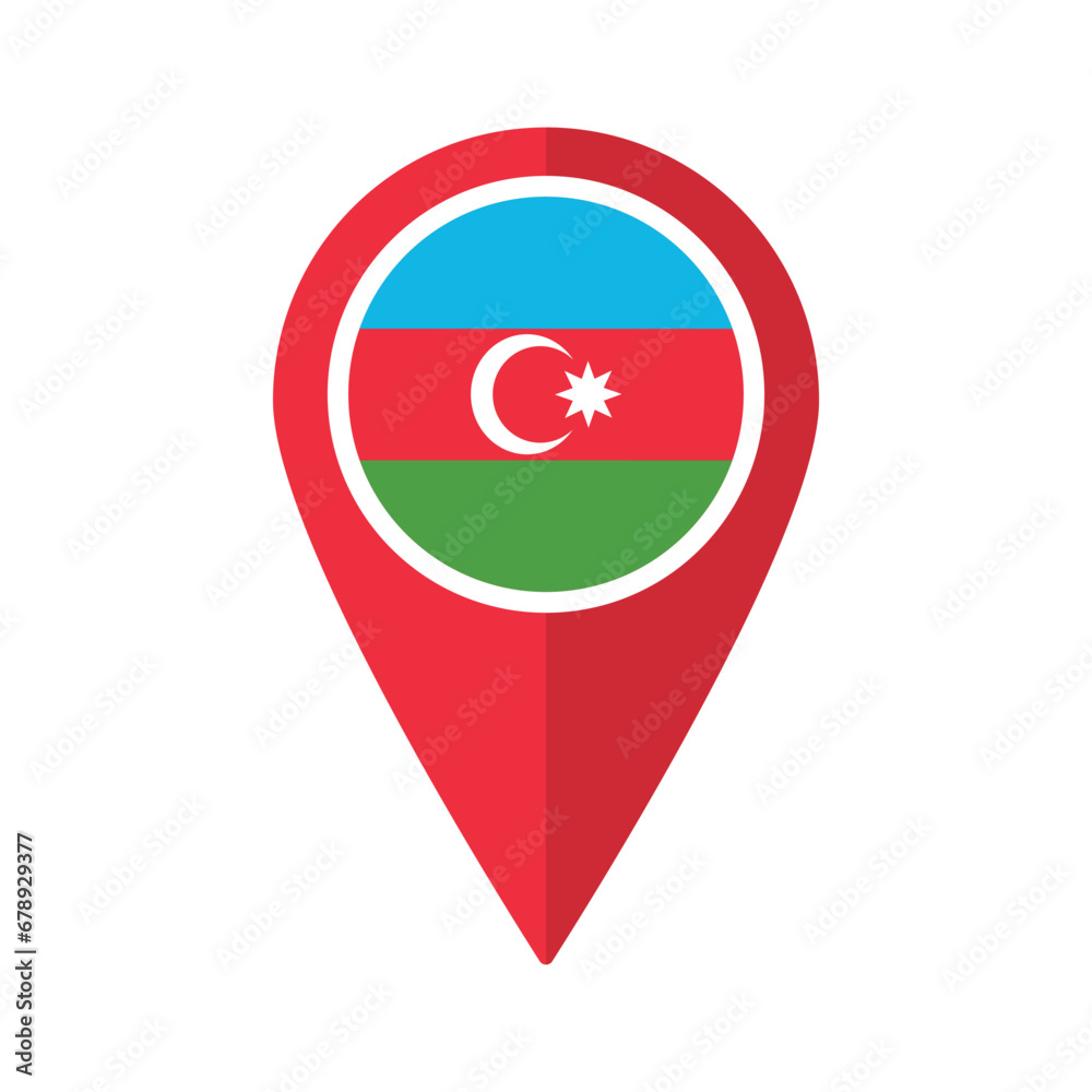 Flag of Azerbaijan flag on map pinpoint icon isolated red color Flag of Azerbaijan flag on map pinpoint icon isolated red color