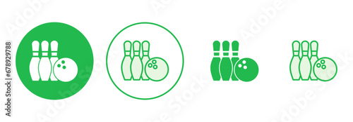 Bowling icon set. bowling ball and pin icon. bowling pins