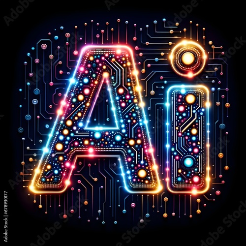 The Alphabet Illuminated: A Vibrant Display of the letters AI in Computer Graphics, with Colorful Light, Technology, lights, Artificial intelligence, Created with Generative AI Technology