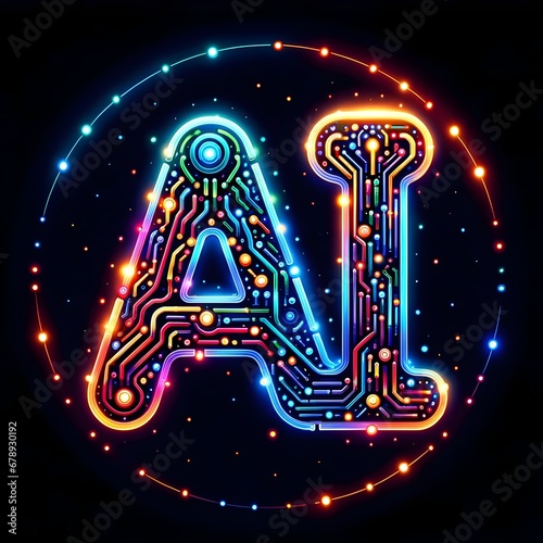 The Alphabet Illuminated: A Vibrant Display of the letters AI in Computer Graphics, with Colorful Light, Technology, lights, Artificial intelligence, Created with Generative AI Technology