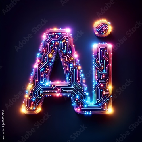 The Alphabet Illuminated: A Vibrant Display of the letters AI in Computer Graphics, with Colorful Light, Technology, lights, Artificial intelligence, Created with Generative AI Technology