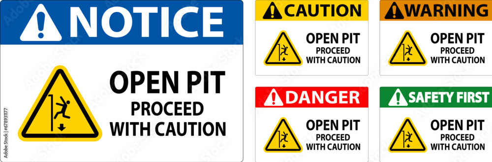 Danger Sign Open Pit Proceed With Caution Danger Sign Open Pit Proceed With Caution