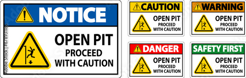 Danger Sign Open Pit Proceed With Caution