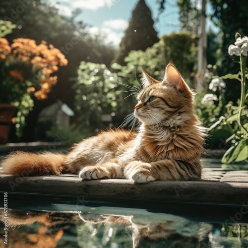 Tranquil Moments: Capturing a Feline's Serenity by the Pool in the Garden © Arnolt