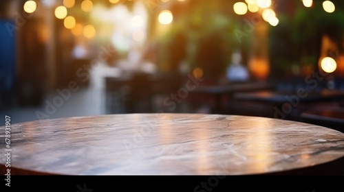 empty table marble blur background of street cafe with bokeh light, Advertisement, Print media, Illustration, Banner, for website, copy space, for word, template, presentation © Space_Background
