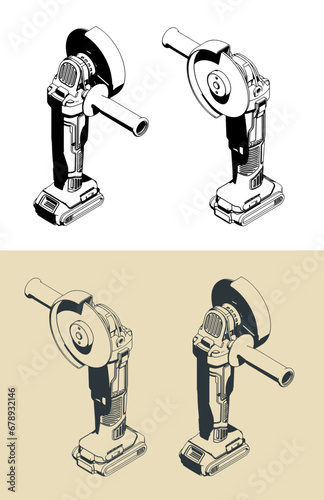 Cordless angle  professional grinder illustrations