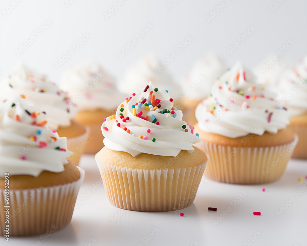 Cupcakes With White Frosting And Sprinkles