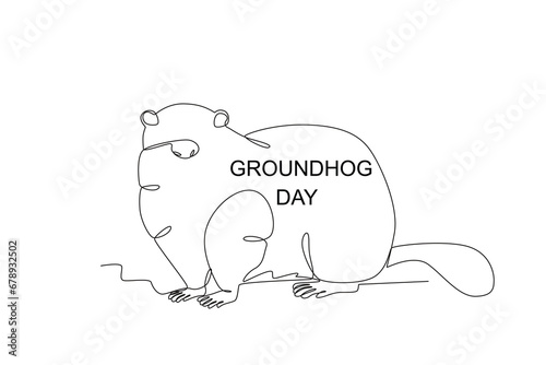 A furry cute groundhog. Groundhog day one-line drawing