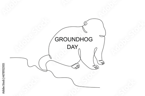 A groundhog predicts winter. Groundhog day one-line drawing