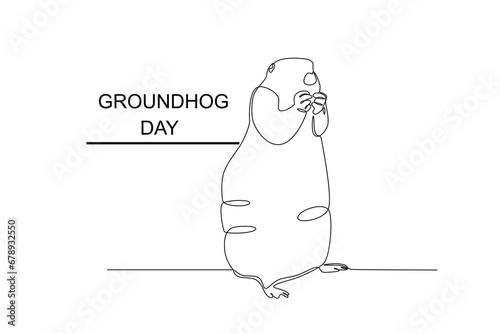 A funny standing groundhog. Groundhog day one-line drawing