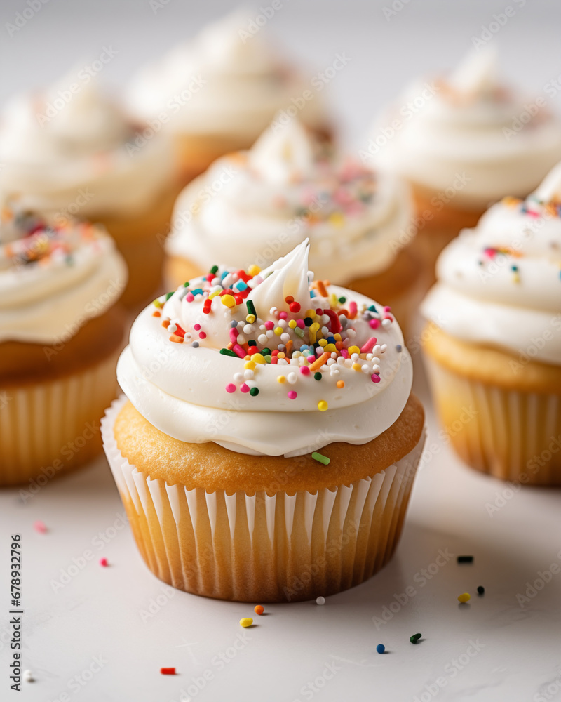 Cupcakes With White Frosting And Sprinkles
