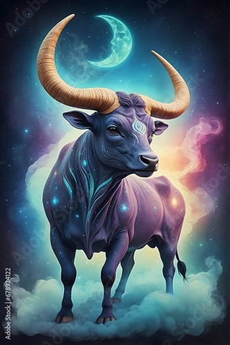 Zodiac taurus whimsical illustration of an astral card
