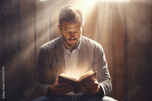 Man reading the Holy Bible, concept of faith. Generative AI photo