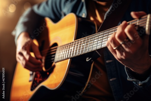 Person playing acoustic guitar. Generative AI
