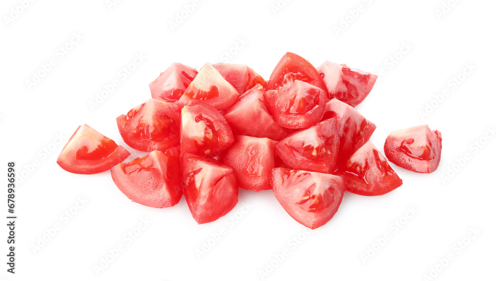 Pieces of red ripe tomato isolated on white