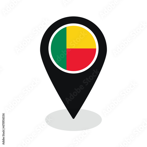 Free Download Flag of Benin flag on map pinpoint icon isolated black color - GFXLoad