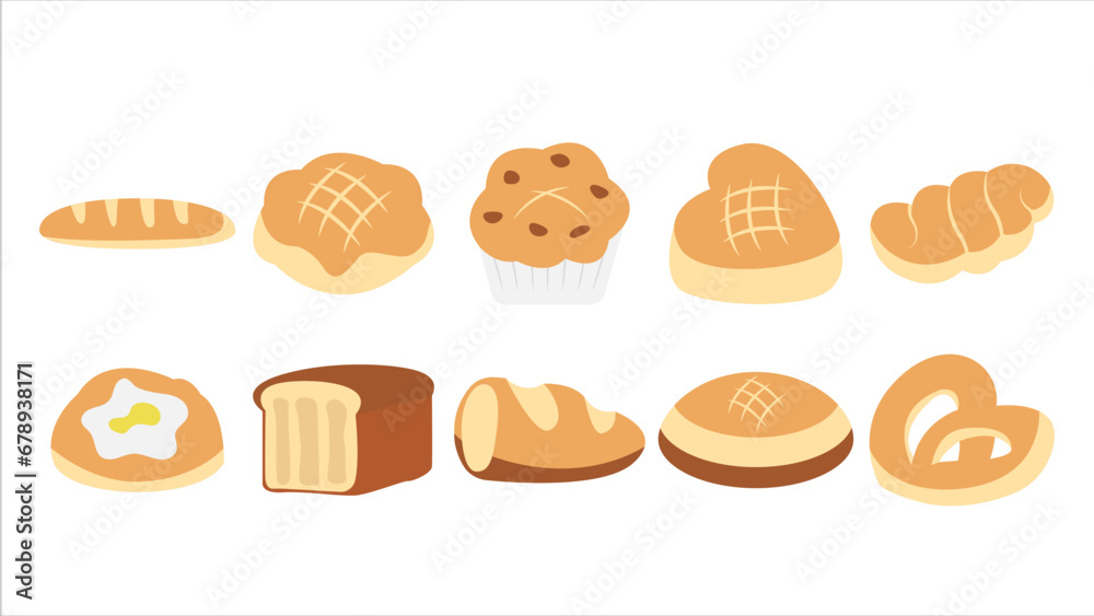 Bakery product illustration. Bakery, pastry, and bread flat style. Vector illustration. Bakery product illustration. Bakery, pastry, and bread flat style. Vector illustration.