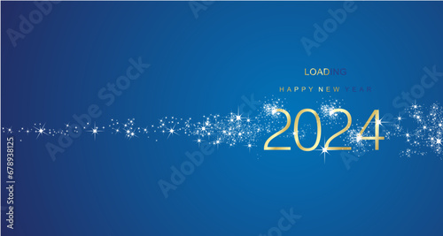 2023 New Year greetings loading 2024 firework golden white blue color vector