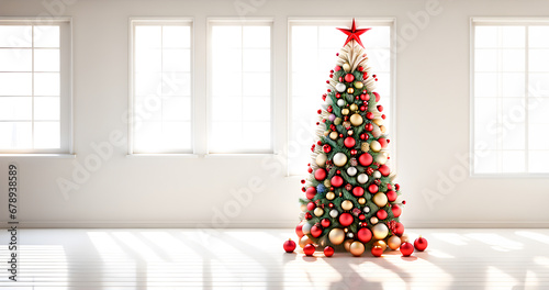 Christmas tree with colorful  decoration and gifts in the white room Christmas © anjana