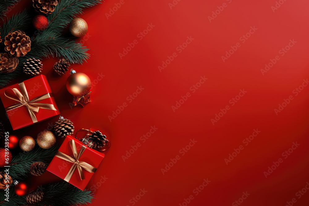 Merry Christmas and Happy Holidays greeting card, frame, banner on white background top view. copyspace. greeting card template. Generative AI. Merry Christmas and Happy Holidays greeting card, frame, banner on white background top view. copyspace. greeting card template. Generative AI.