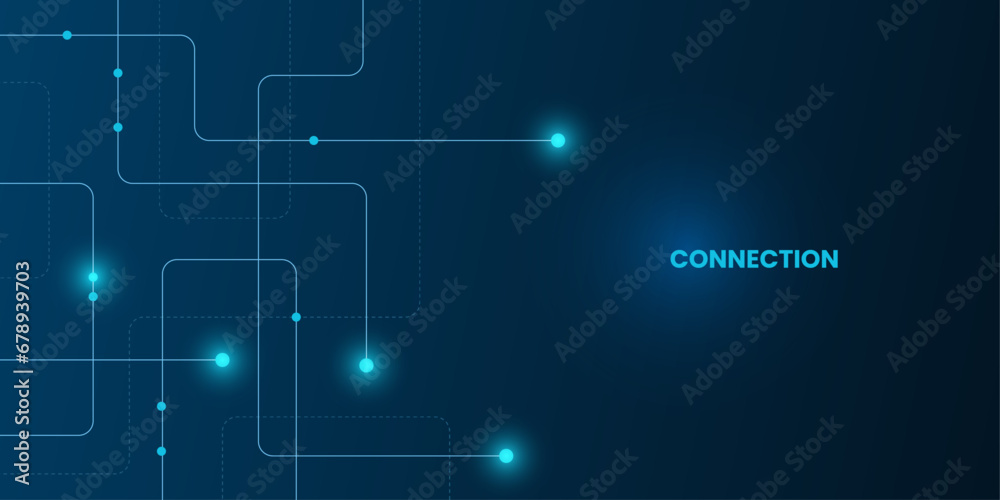 Geometric Circuit connect lines and dots, Network technology and Connection concept. Simple technology graphic background. Vector Illustration.