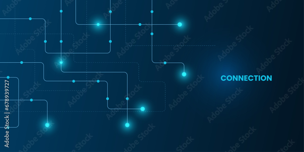 Geometric Circuit connect lines and dots, Network technology and Connection concept. Simple technology graphic background. Vector Illustration.
