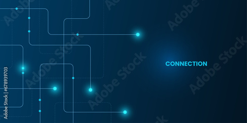 Geometric Circuit connect lines and dots, Network technology and Connection concept. Simple technology graphic background. Vector Illustration.