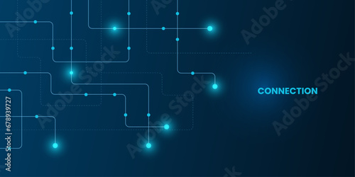 Geometric Circuit connect lines and dots, Network technology and Connection concept. Simple technology graphic background. Vector Illustration. photo