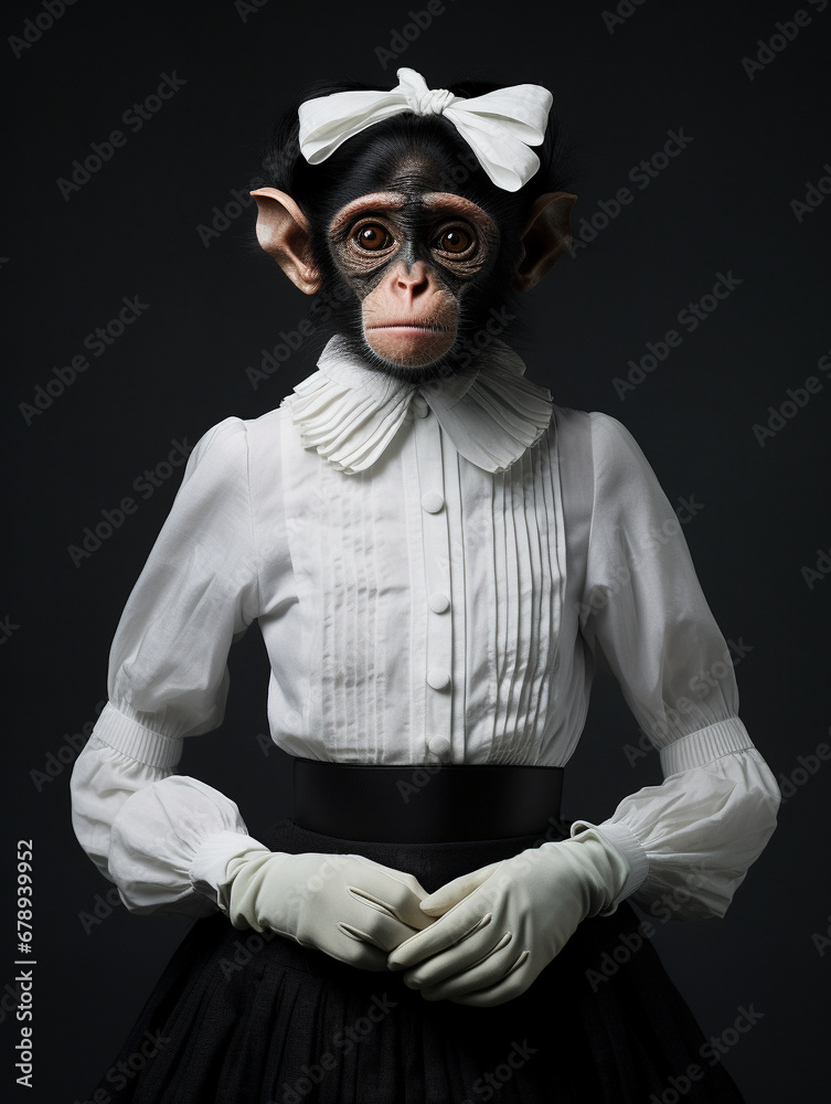 An Anthropomorphic Monkey Dressed Up as a French Maid
