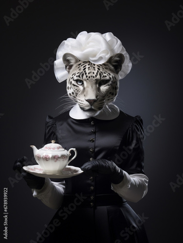 An Anthropomorphic Jaguar Dressed Up as a French Maid photo