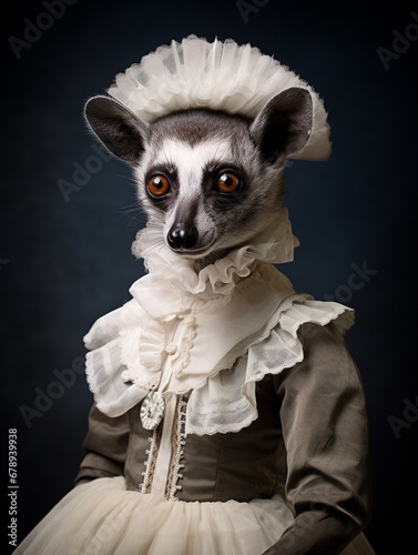 An Anthropomorphic Lemur Dressed Up as a French Maid photo