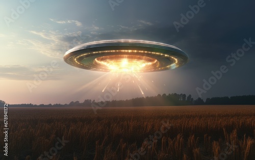 A Majestic UFO Soaring Above a Vast, Serene Field
