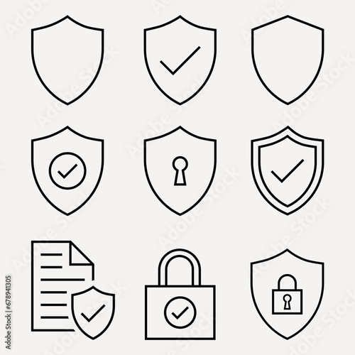 Guard, shield, security, protection, lock icons vector linear set.