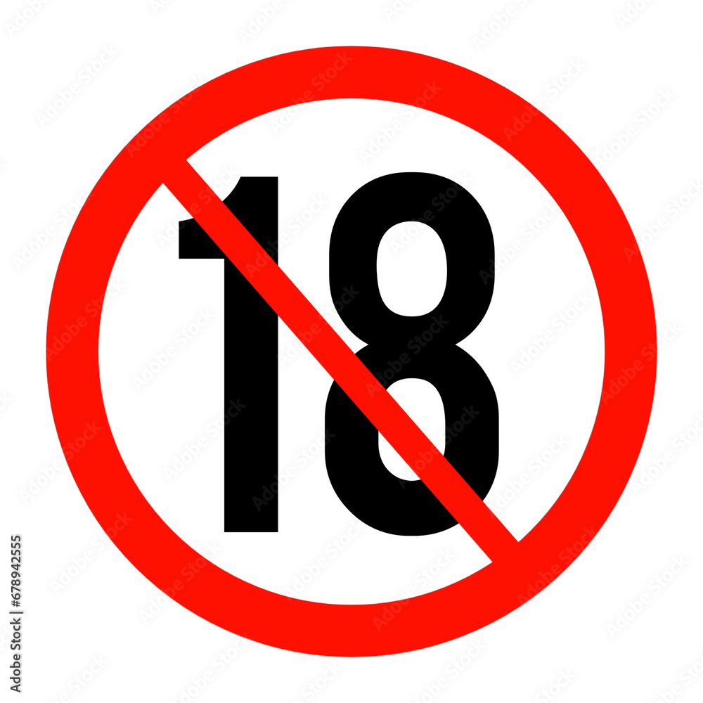 Eighteen years old not allowed sign icon, forbidden eighteen years old sign , age limit sign  - obrazy, fototapety, plakaty 