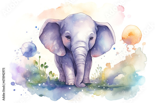 Cute elephant in watercolor illustration, concept of Artistic technique