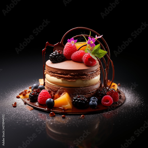 Opulent Affair: A Lavish Mousse-Filled Cake, Embellished with Handcrafted Decorations and Drip Glaze for a Luxe Touch