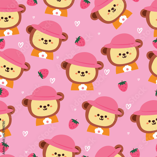seamless pattern cartoon monkey wearing hat and flower shirt. cute animal wallpaper illustration for gift wrap paper