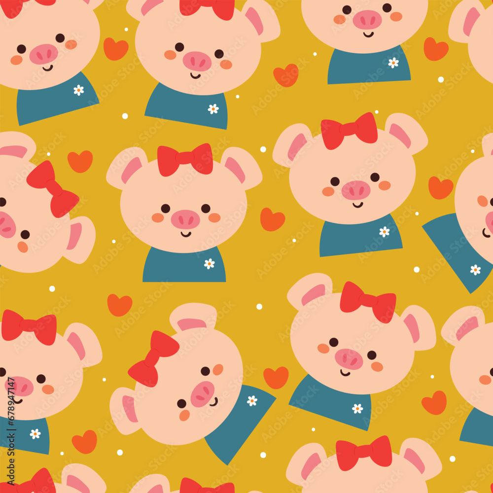 seamless pattern cartoon pig. cute animal wallpaper for textile, gift wrap paper