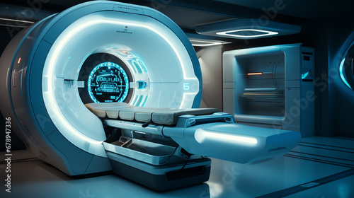 hospital room with prominent modern MRI machine