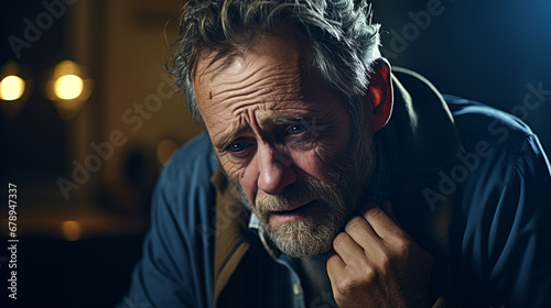 older man in brown jacket a...