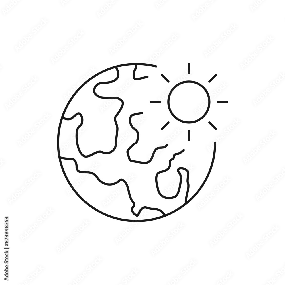 Earth and sun icon line style isolated on white background. Vector illustration Earth and sun icon line style isolated on white background. Vector illustration