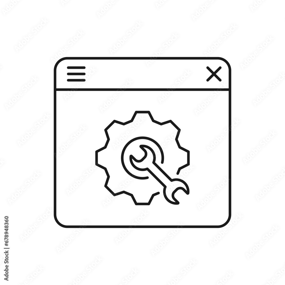 Web settings. Browser tab with gear and wrench icon design isolated on white background. Vector illustration