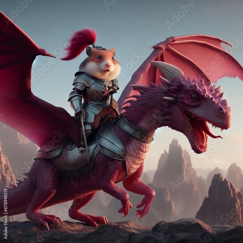 knight hamster riding chimera magenta  dragon photo