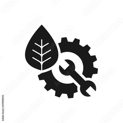 Leaf and gear. Eco industry icon concept isolated on white background. Vector illustration